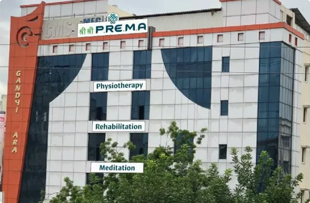 Gandhyara building featuring physiotherapy, rehabilitation, and meditation services.